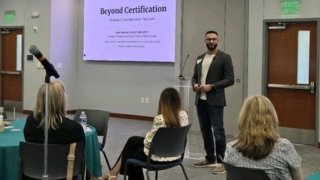Coach John Marshall delivering a talk to UNT Health's graduate programs